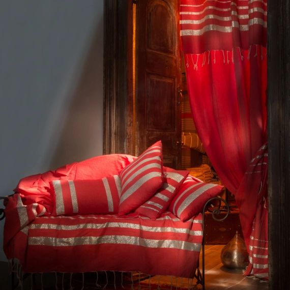 ISTANBUL – Rideau ajustable coton rouge lurex argent 140 x 250 à 280