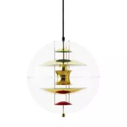 Suspension Globe en Plastique, Aluminium – Couleur Or – 400 x 60 x 60 cm – Designer Verner Panton