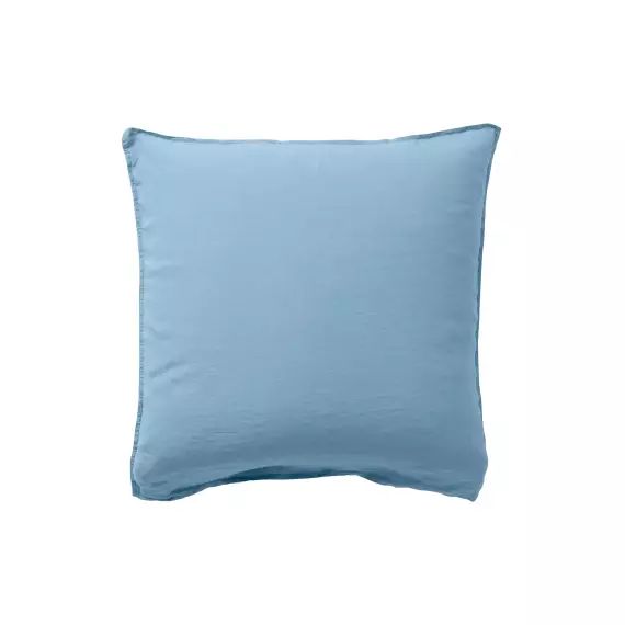 Taie d’oreiller carré lin et coton lavé bleu
