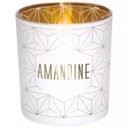 Photophore prénom en verre blanc et or Amandine