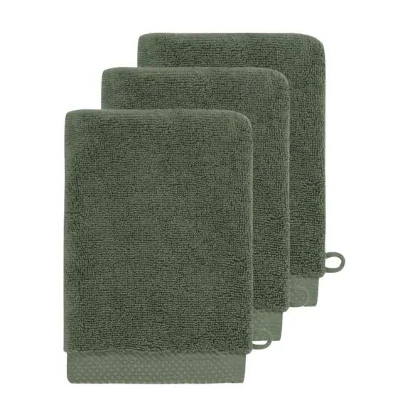 3 gants de toilette zéro twist 560gr/m²  eucalyptus 16×22 cm