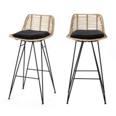 2 chaises de bar design en rotin 67cm