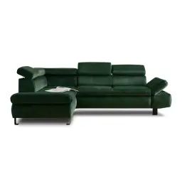Canapé d’angle gauche convertible 5 places Velours Vert