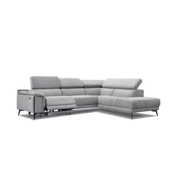 Canapé d’angle droit 5 places avec relax électrique tissu gris clair