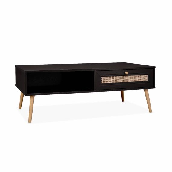 Table basse en cannage 110x59x39cm – noir