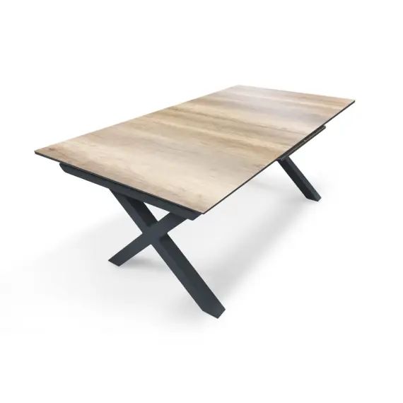 Table de jardin en aluminium anthracite et plateau HPL imitation bois
