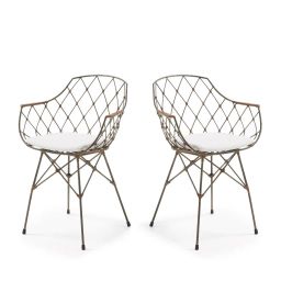 Endora – Lot de 2 fauteuils de table en rotin et métal