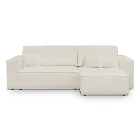 Canapé d&rsquo;angle convertible 4 places en tissu bouclé ivoire