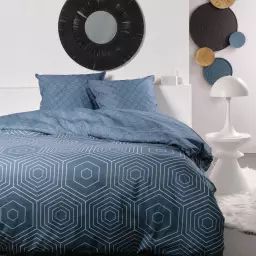 Parure de lit imprimé en coton bleu 220×240