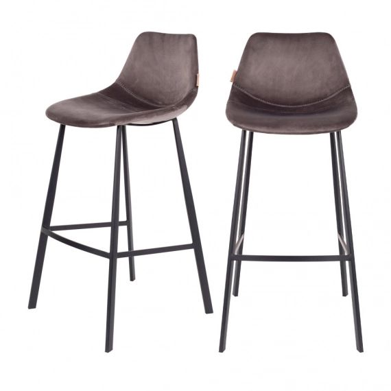 2 tabourets de bar velours 80cm gris
