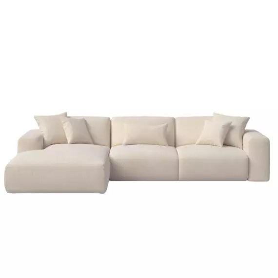 Canapé d’angle gauche 4 places en tissu beige