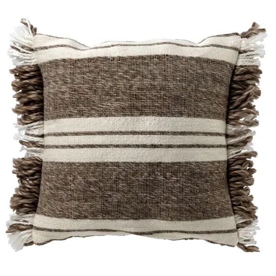 Housse de coussin taupe doux-45×45 cm avec motif rayé