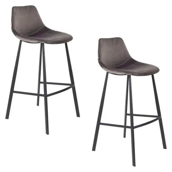 2 tabourets de bar velours 80cm gris