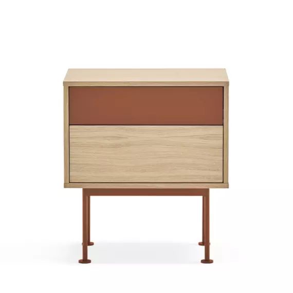 Yoko – Table de chevet 2 tiroirs en bois et métal – Couleur – Rouge brique