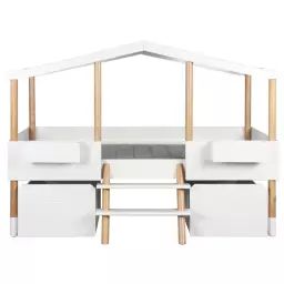 Lit enfant cabane  avec tiroirs blanc   effet bois    90×190