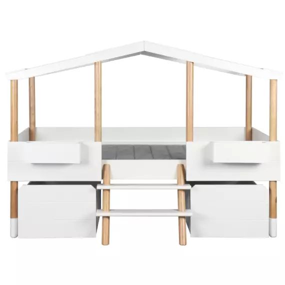 Lit enfant cabane  avec tiroirs blanc   effet bois    90×190