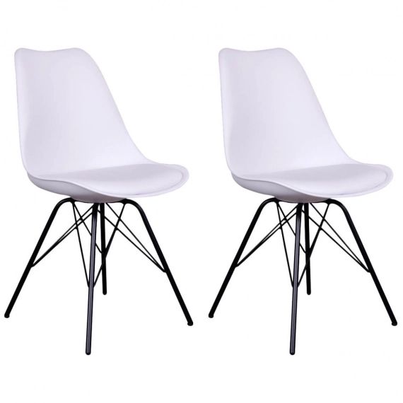 Lot de 2 Chaises Blanches avec Piétement Métallique