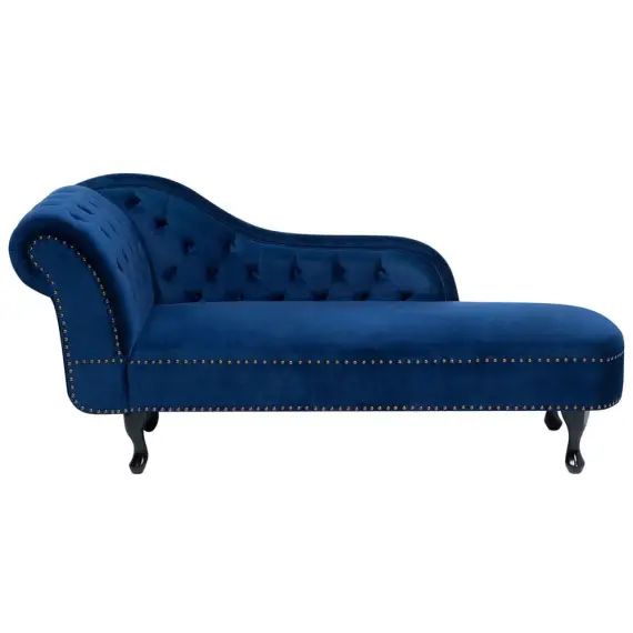 Méridienne Chesterfield en velours bleu côté gauche