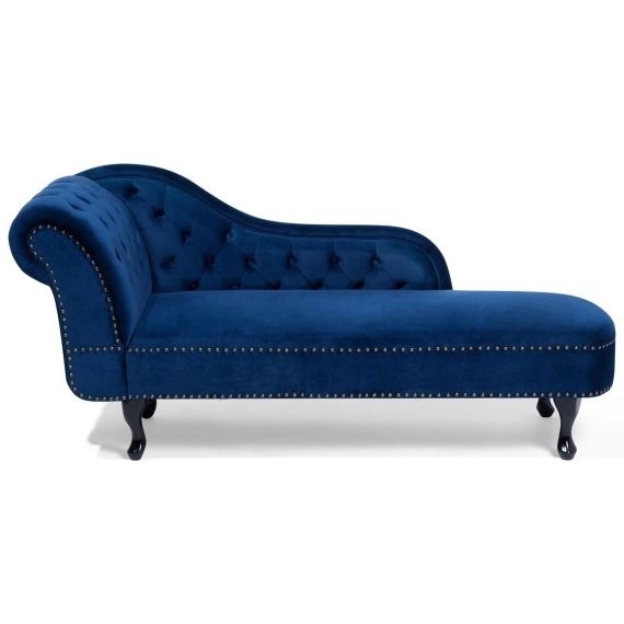 Méridienne Chesterfield en velours bleu côté gauche