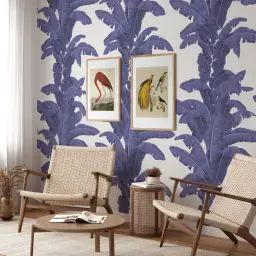 Papier Peint Palmes Exotiques Blanc et Bleu 250×200 cm