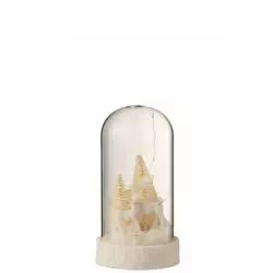 Cloche haute led cerfs verre/résine blanche H17cm