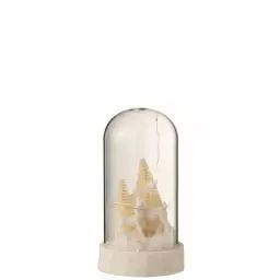 Cloche haute led cerfs verre/résine blanche H17cm