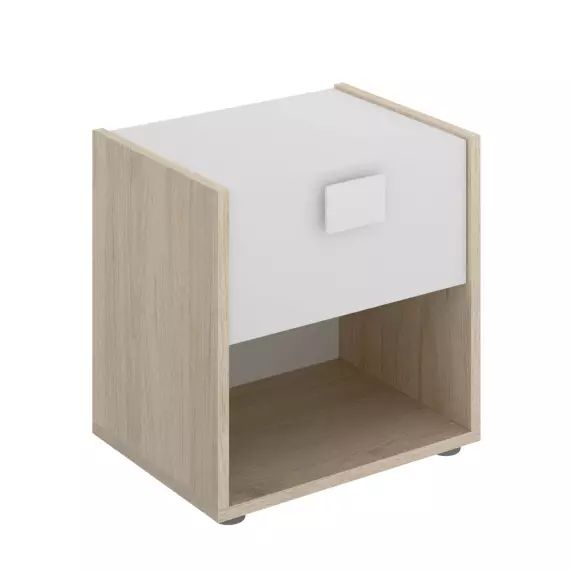 Meuble de chevet effet bois chêne et blanc