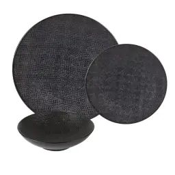 Service d&rsquo;assiettes    18 pièces en grès  noir