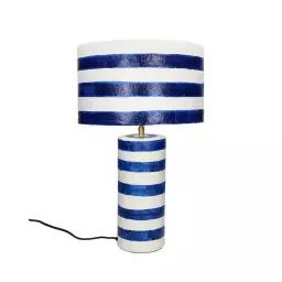 Mundaka – Lampe à poser en papier à rayures horizontales ø30cm – Couleur – Blanc et bleu