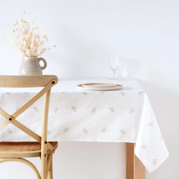 Nappe en coton imprimé floral écru et beige 130×210