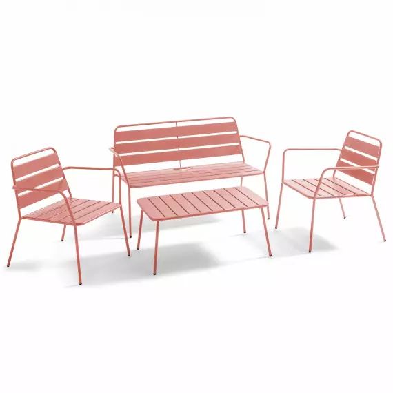 Salon de jardin 4 places et 1 table basse en acier argile