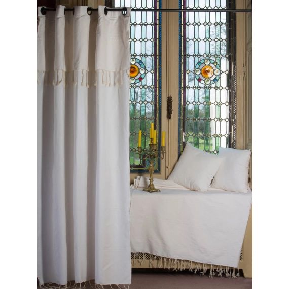 FES – Rideau ajustable en hauteur coton uni blanc-écru 140 x 250 à 280