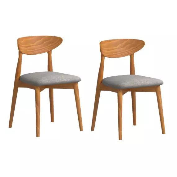 Lot de 2 chaises en bois et tissu recyclé couleur gris