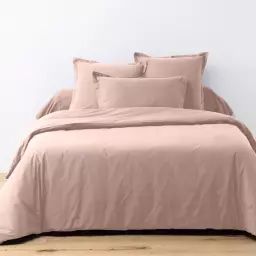 Parure de lit 2 places coton unie rose blush 220×240 cm