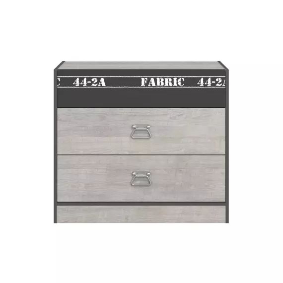 Commode 3 tiroirs style Loft L87 cm – Gris foncé et noir