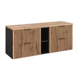 Meuble sous-vasque 140cm 2 niches naturel et noir