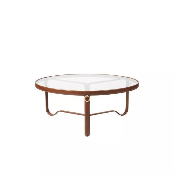 Table basse Adnet en Cuir – Couleur Marron – 95.24 x 95.24 x 42 cm – Designer Jacques Adnet