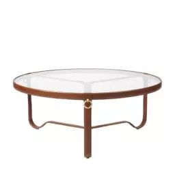 Table basse Adnet en Cuir – Couleur Marron – 95.24 x 95.24 x 42 cm – Designer Jacques Adnet