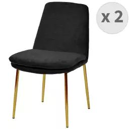 Chaise en tissu chenillé Noir et métal doré finition brossé (x2)