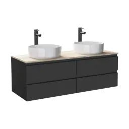 Meuble double vasque 120cm avec plan bois  Noir +  vasque