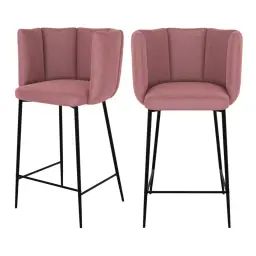 Chaise de bar en velours vieux rose et pieds en métal 65 cm (lot de 2)