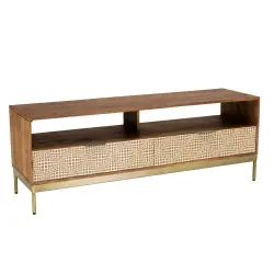 Meuble TV en bois de manguier 2 niches 2 tiroirs