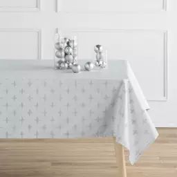 Nappe tissée jacquard argent avec traitement anti-taches 150×150 cm