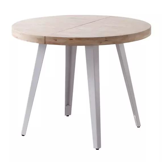 Table de repas ronde extensible 6 personnes en bois et acier blanc