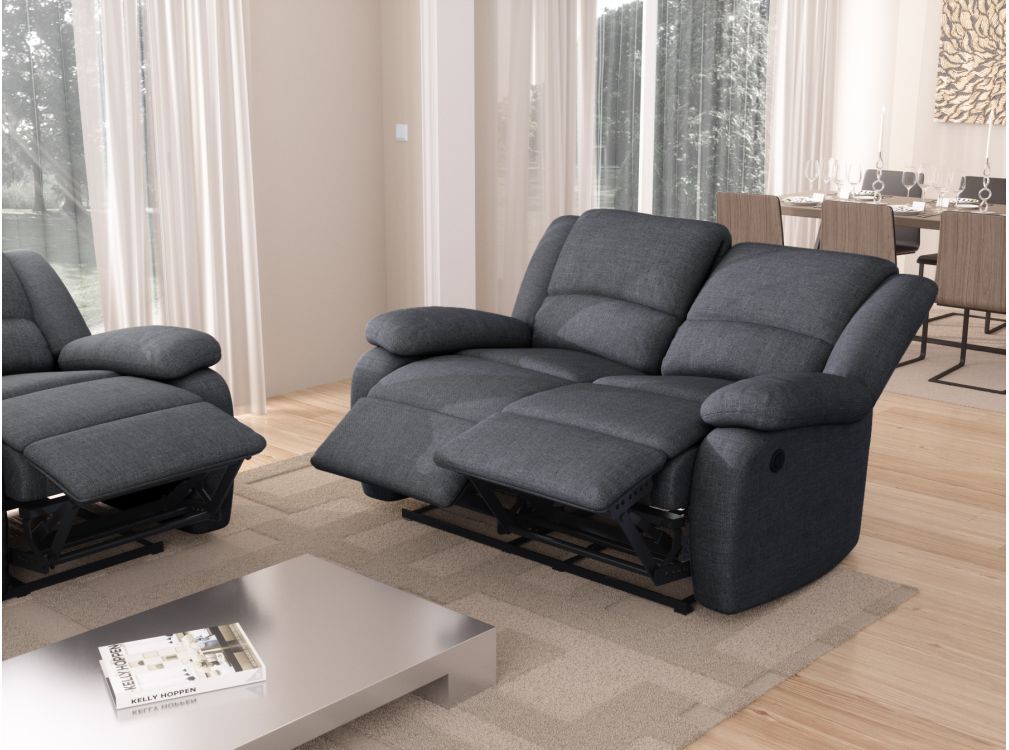 Canapé Relaxation électrique 2 places en Tissu DETENTE – Gris foncé – 143 x 93 x 96 cm – Usinestreet