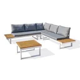 Salon de jardin 5 places bois d&rsquo;acacia et aluminium blanc