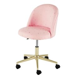 Chaise de bureau rose à roulettes et métal coloris laiton