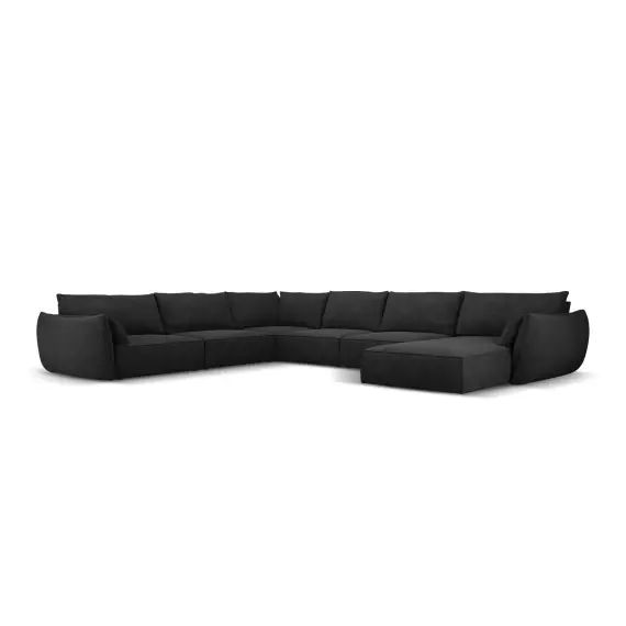 Canapé d’angle gauche panoramique 8 places en tissu chenille noir