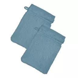 Lot de 2 gants de toilette bleu 15×21 en coton