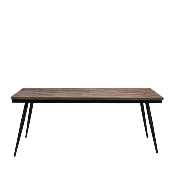 Ranggo – Table à manger en métal et teck recyclé 180x90cm – Couleur – Bois foncé / noir